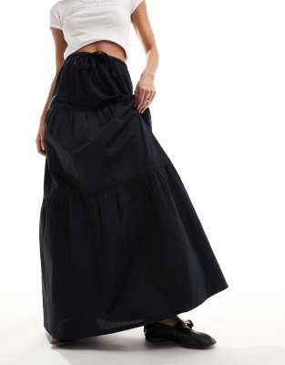Wednesday's Girl Wednesday's Girl tiered cotton boho maxi skirt in black