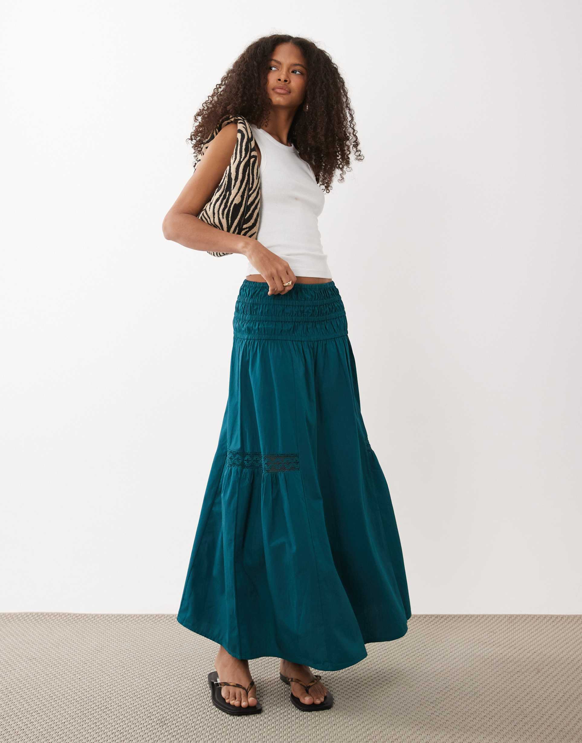 wednesday's girl tiered floaty midaxi skirt in teal