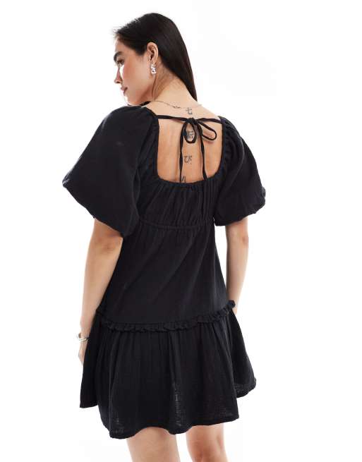 Wednesday's Girl tiered frill detail mini dress in black
