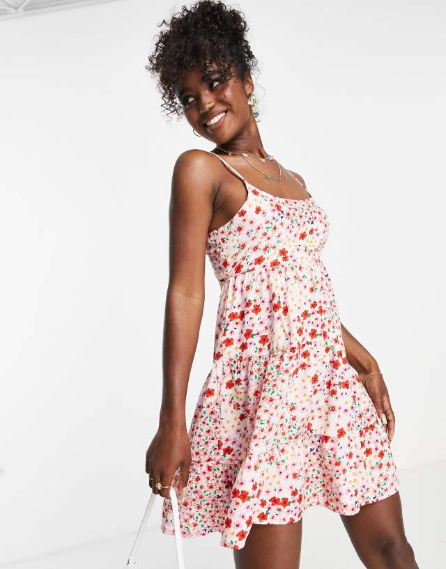 Wednesday's Girl tiered mini cami dress in pink ditsy floral