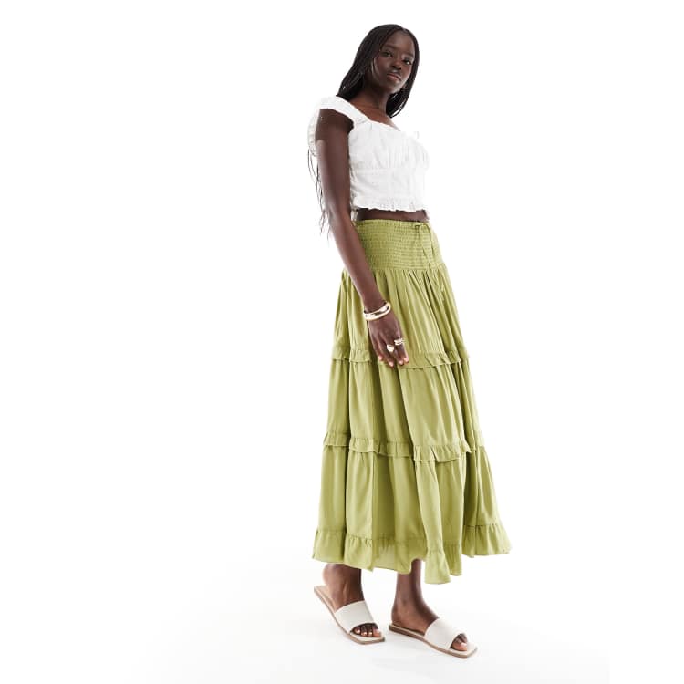 【BAON】Roheni Banding Check Frill Tiered Long Skirt Briar Tiered Maxi Skirt Sewing Pattern by Dressmaking Amóre