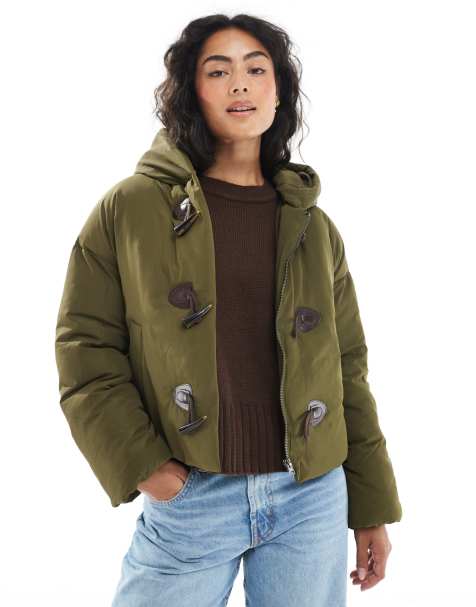 Wednesday's Girl toggle detail cropped jacket in olive - view 1