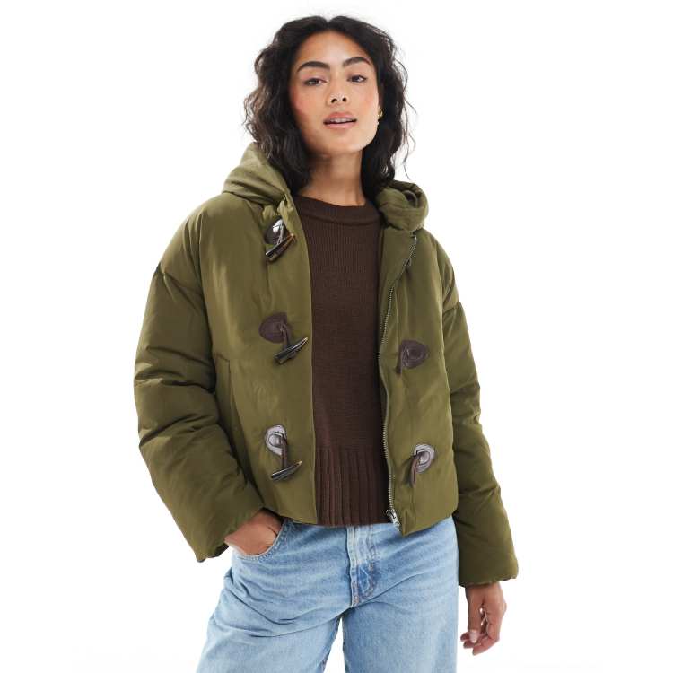 Wednesday's Girl toggle detail cropped jacket in olive | ASOS