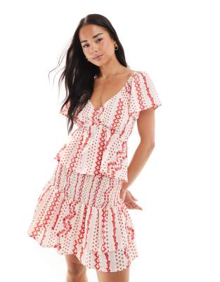 Wednesday's Girl - Top d'ensemble à imprimé rayé et manches bouffantes - Rose