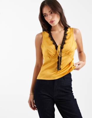 Top en satin et dentelle - Bronze doré S