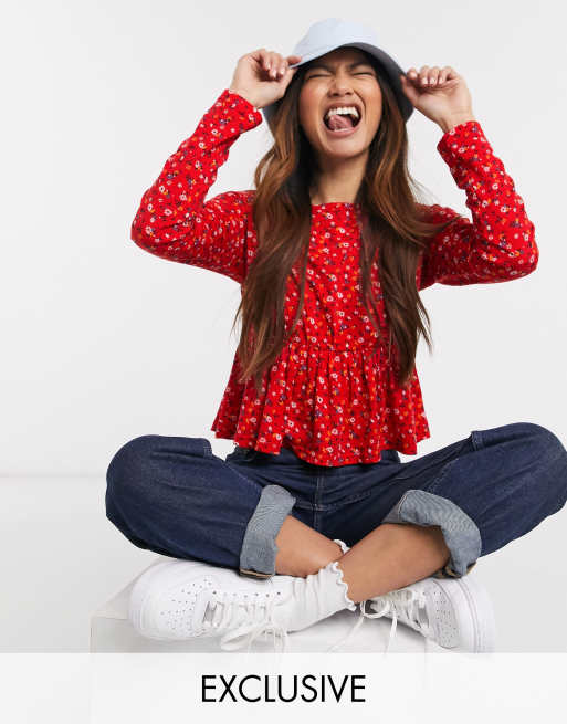 Wednesday's Girl - Top grembiule comodo con fondo a peplo a fiorellini