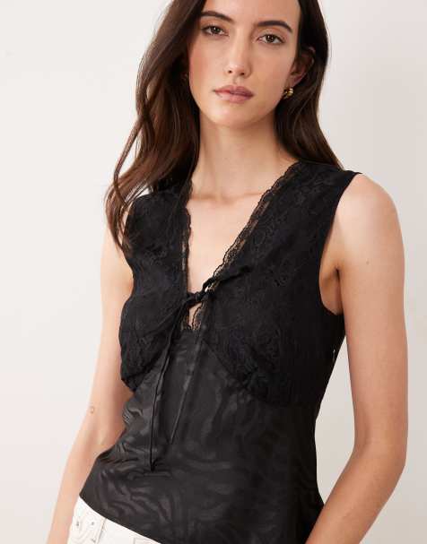 Wednesday's Girl top sans manches en satin noir à zébrures - view 1