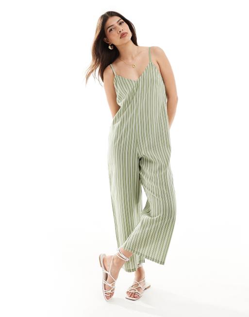 Wednesday's Girl - Tuta jumpsuit color salvia e bianca a righe