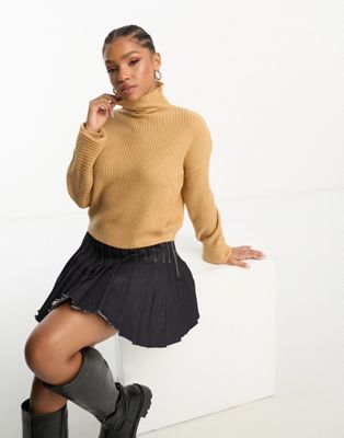 Wednesday's Girl ultimate high neck jumper in tan