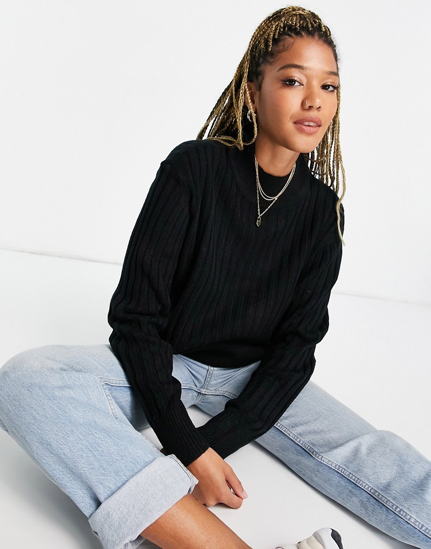 Wednesday's Girl ultimate relaxed sweater in rib knit-Black