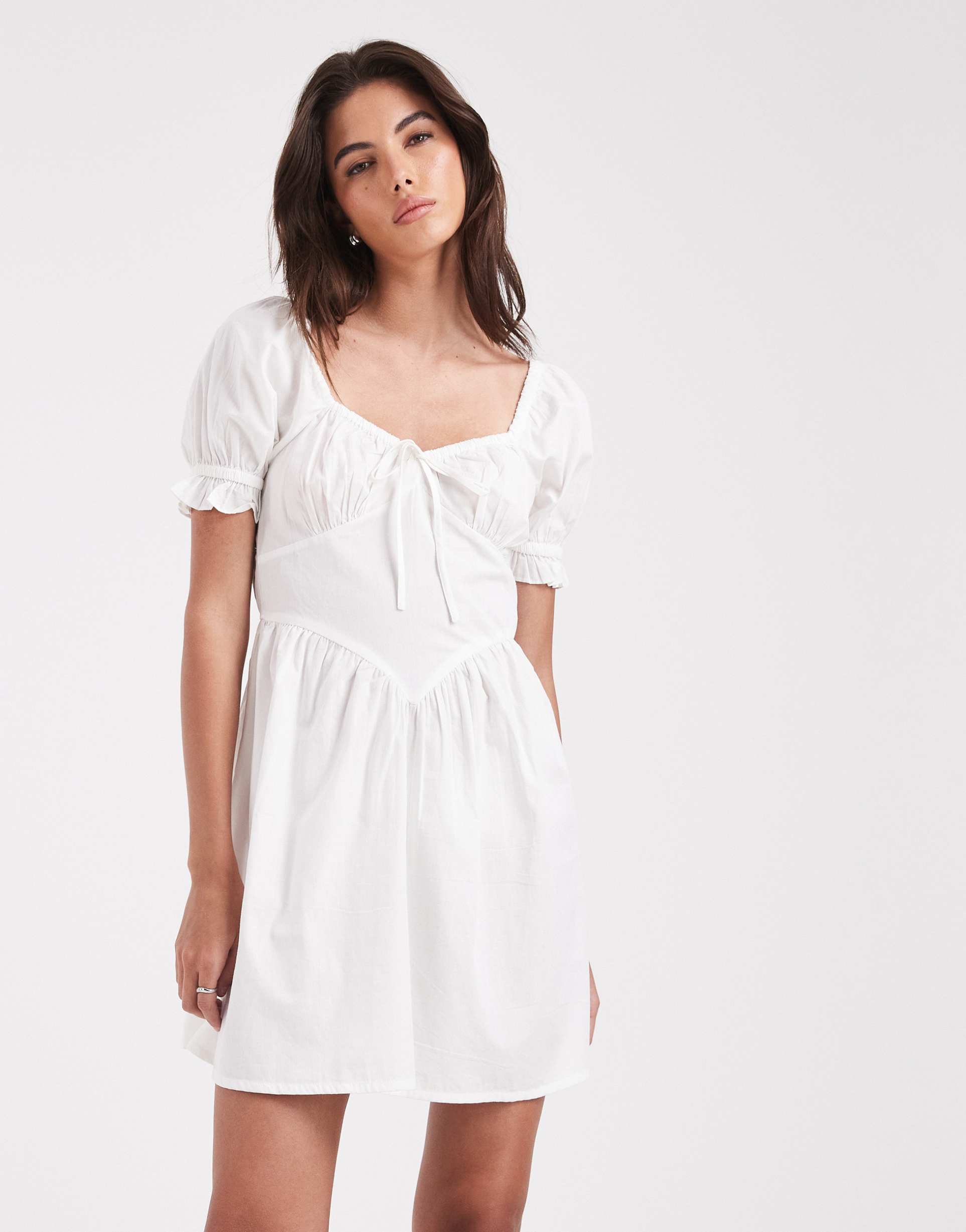 wednesday's girl v front short sleeved mini dress in white