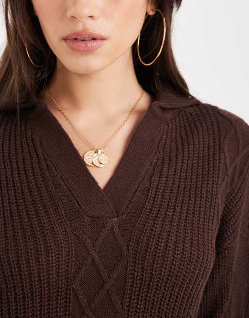 brown v neck sweater dress Brown Sleeveless V-Neck Sweater Dress main image 1