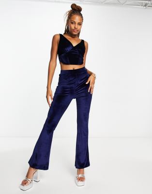 Wednesday’s Girl velvet co-ord flares in deep navy-Black