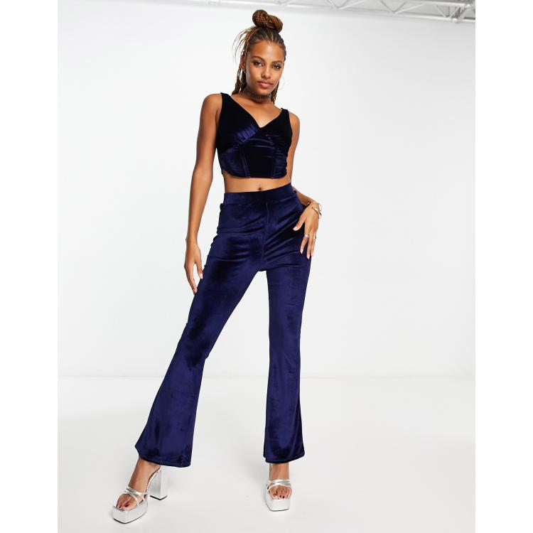 Wednesday's Girl velvet co-ord flares in deep navy