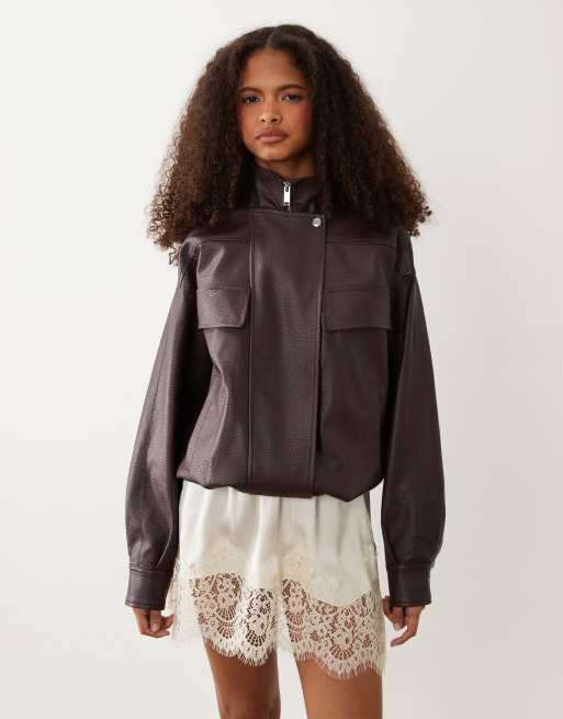 Wednesdays Girl veste oversize à poches couleur prune, 2 de 4