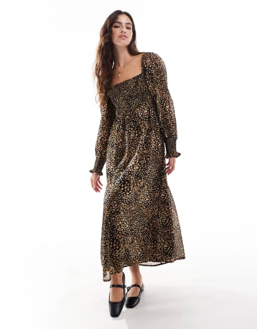 Wednesday's Girl - Vestito a maniche lunghe con stampa a pois, dettaglio arricciato e gonna al polpaccio