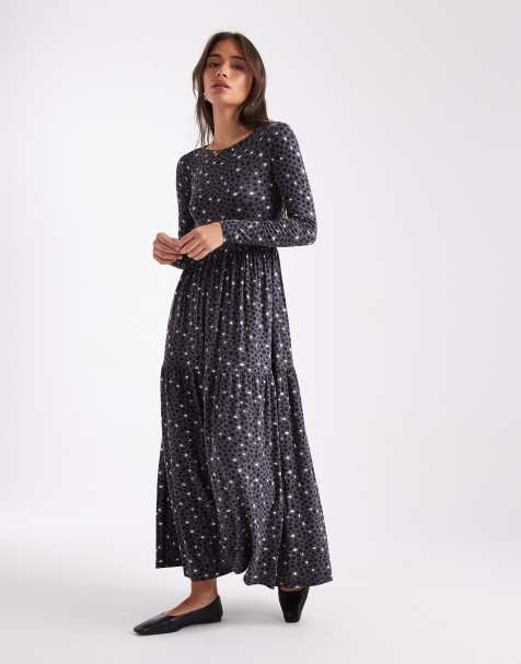 Wednesday's Girl - Vestito a maniche lunghe nero e crema con stampa a pois effetto macchia e gonna al polpaccio - view 1
