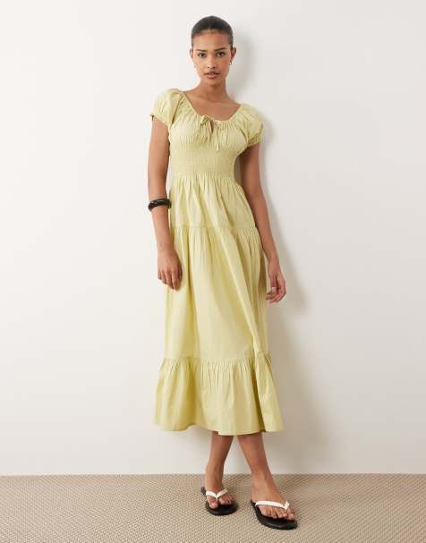 Wednesdays Girl - Vestito al polpaccio a balze verde salvia - view 1