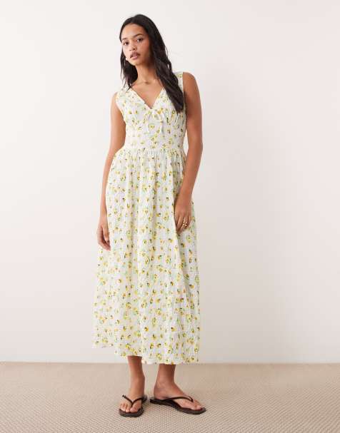 Wednesdays Girl - Vestito al polpaccio giallo a fiori - view 1