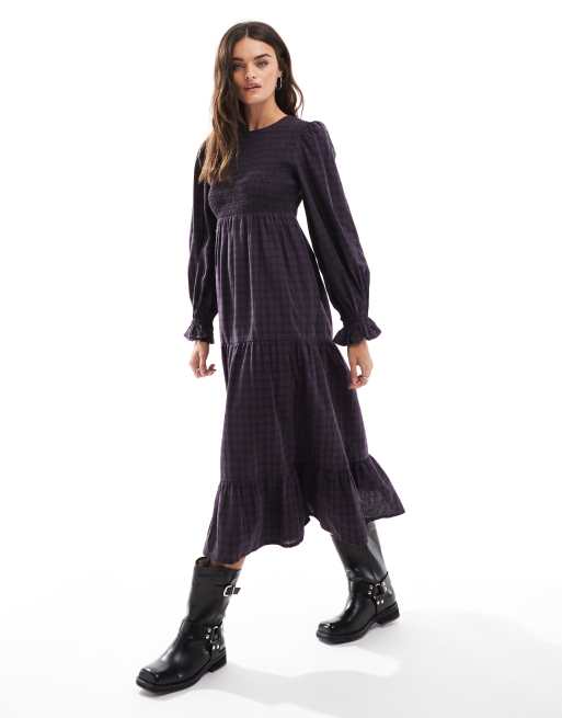 Wednesday's Girl - Vestito con gonna al polpaccio con arricciature a quadri multicolore