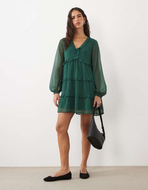 Wednesday's Girl vestito grembiule a balze verde, 2 di 4