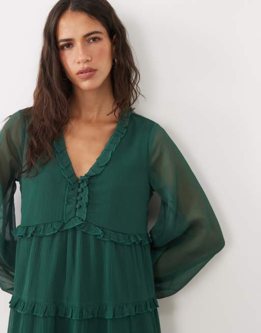 Wednesday's Girl vestito grembiule a balze verde, 3 di 4