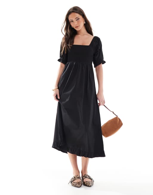 Wednesday's Girl - Vestito grembiule al polpaccio con dettaglio arricciato nero