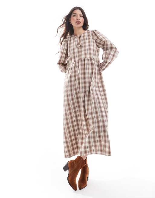 Wednesday's Girl - Vestito grembiule al polpaccio grigio a quadri