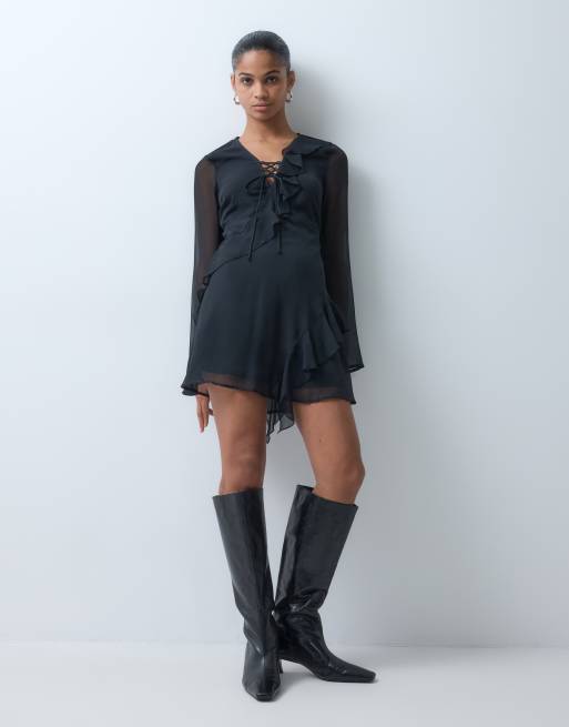 Wednesday's Girl vestito grembiule con volant nero, 3 di 5
