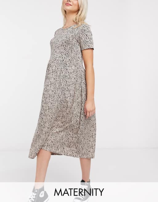Wednesday's Girl - Vestito grembiule midi premaman a piccole macchie beige