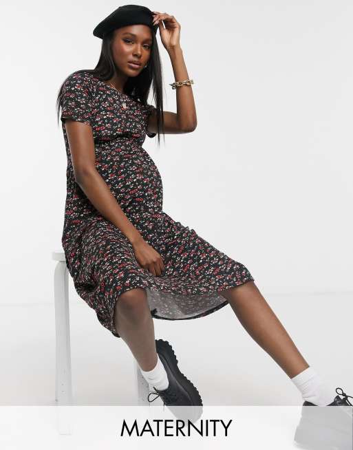 Wednesday's Girl - Vestito grembiule midi premaman con motivo grunge a fiori