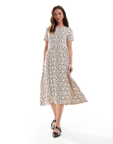 Wednesday's Girl - Vestito midi a maniche crema e nero a puntini sfumati - view 1