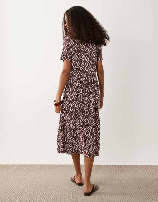 Wednesday's Girl - Vestito midi marrone e rosa a pois con macchie , 2 di 4
