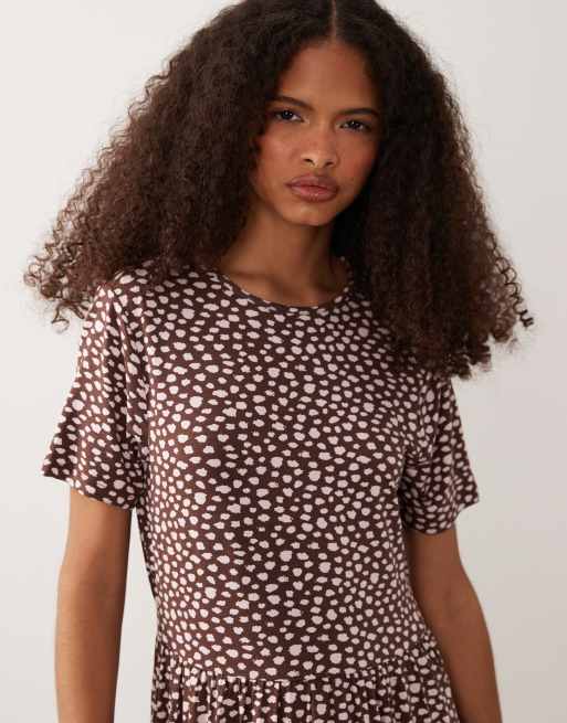 Wednesday's Girl - Vestito midi marrone e rosa a pois con macchie , 3 di 4