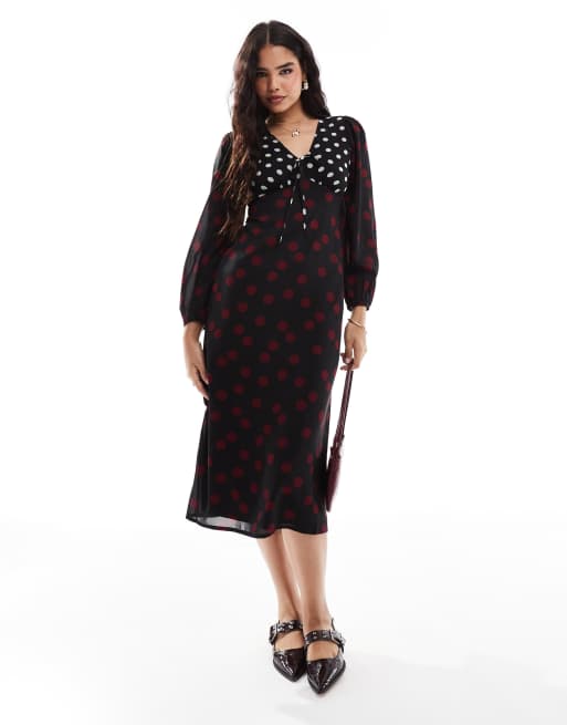Wednesday's Girl - Vestito midi multicolore con stampa a pois combinata