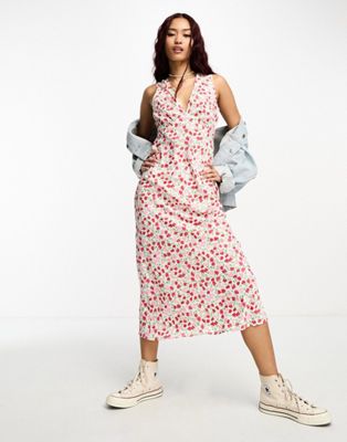 Wednesday's Girl vintage floral slinky midaxi dress in white