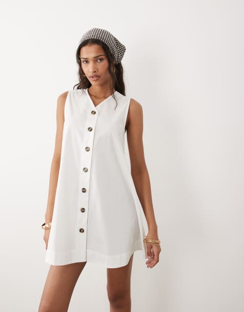Wednesday's Girl – Vit, kort shiftklänning i chambray-tyg med knäppning - view 1