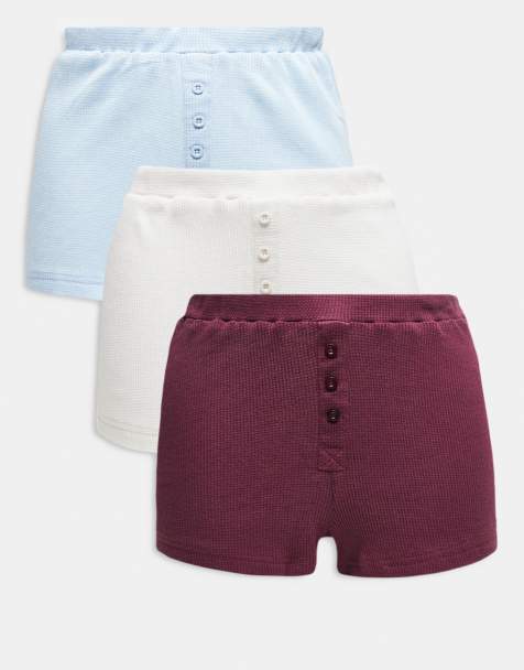 Wednesday's Girl – Vita, blå och vinröda, våfflade boxershorts, 3-pack - view 1