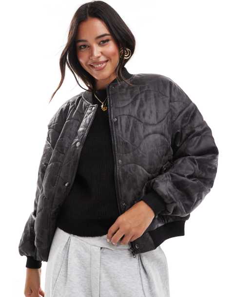 Wednesday's Girl washed effect oversized bomber jacket in dark brown - view 1