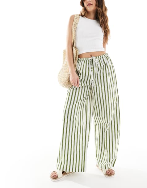 Wednesday's Girl – Weite Hose in Weiß und Grün gestreift - view 1