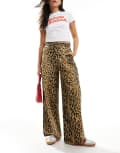 [Wednesday's Girl] Wednesday's Girl wide leg leopard print twill pants in tan-Brown XS LEOPARD