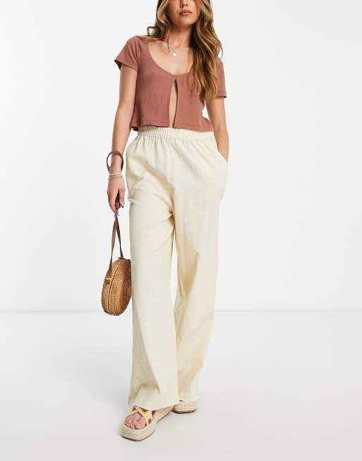 Wednesday's Girl wide leg linen style relaxed pants in stone