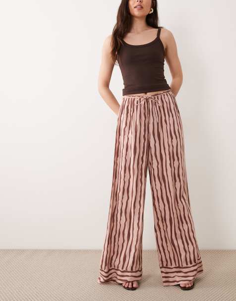Wednesdays Girl wide leg multi stripe trousers in pink brown - view 1