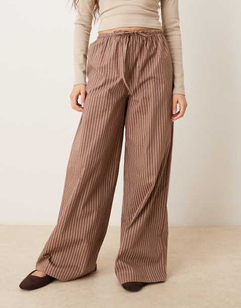 Wednesday's Girl wide leg pinstripe pants in brown stripe - view 1