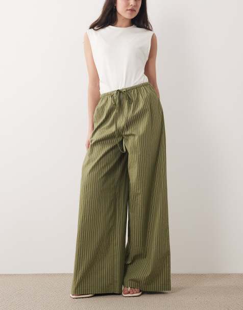 Wednesday's Girl wide leg pinstripe trousers in khaki