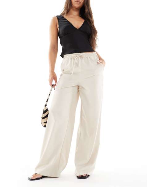 Wednesday's Girl wide leg slouchy pants in beige - view 1