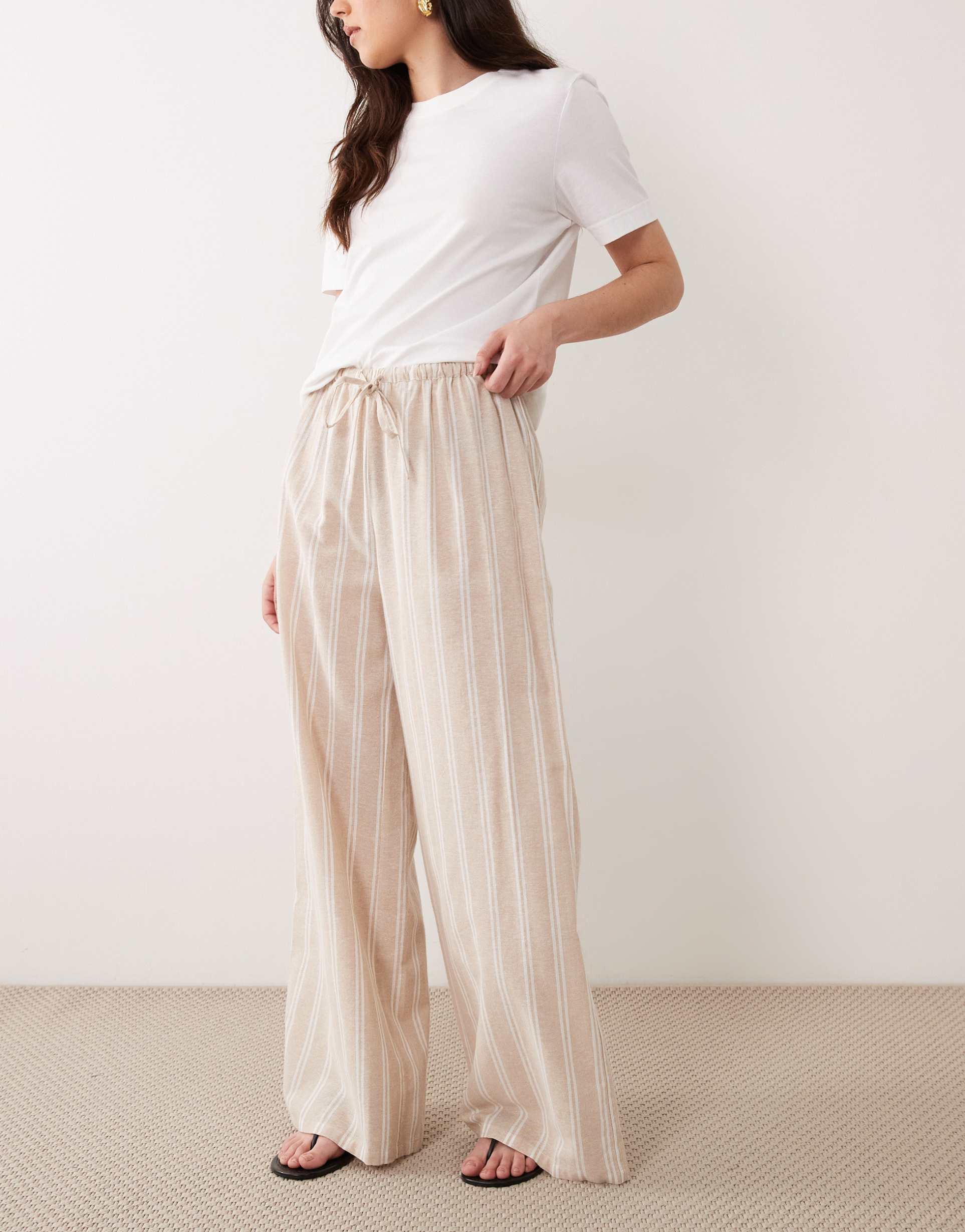 wednesday's girl wide leg striped pants in beige