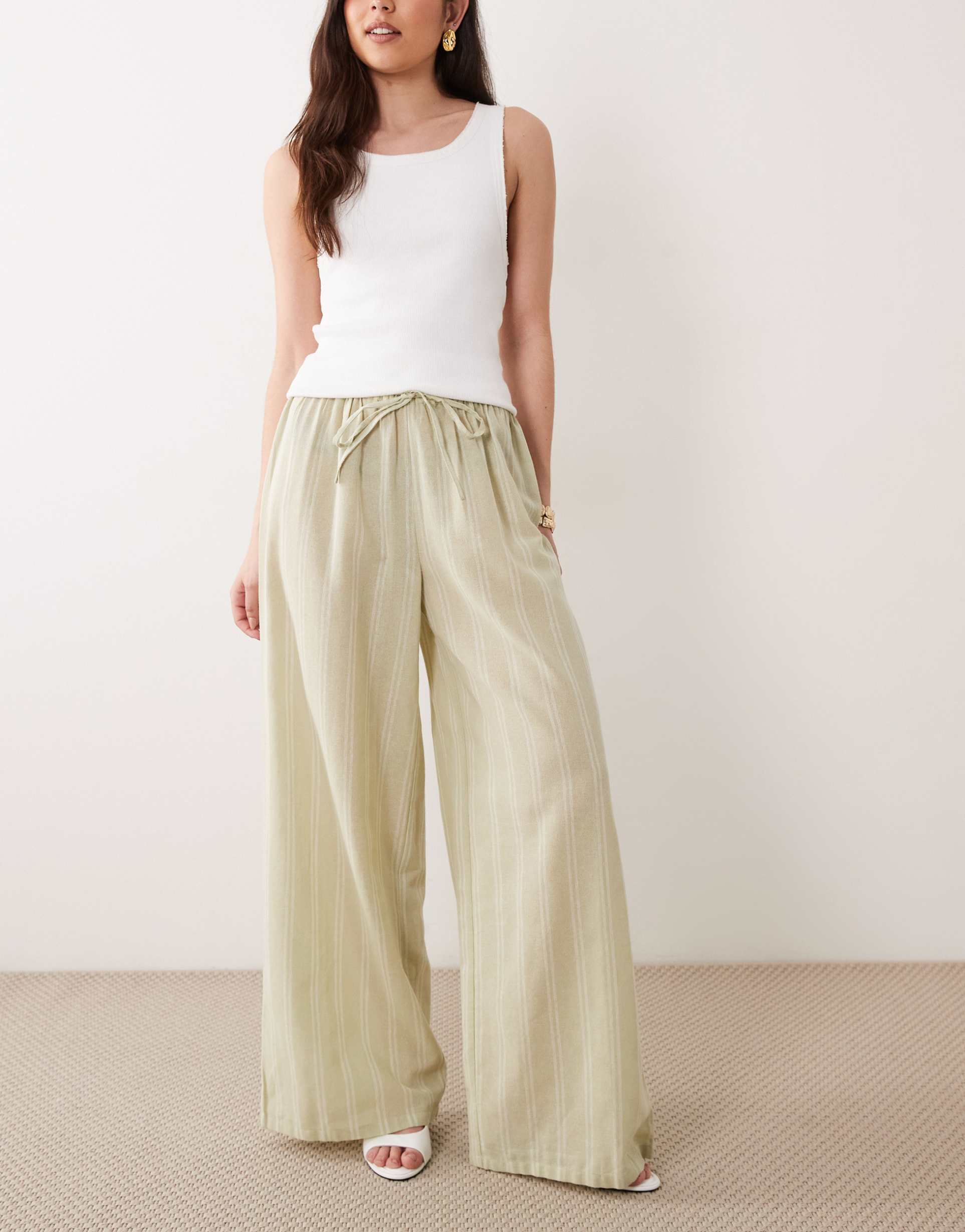 wednesdays girl wide leg striped pants in green