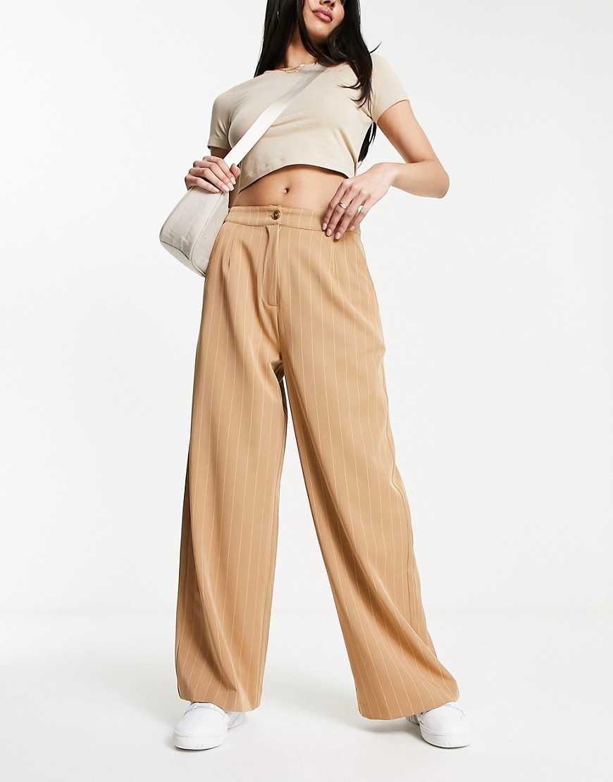 Wednesday’s Girl wide leg tailored trousers in pin stripe-Brown