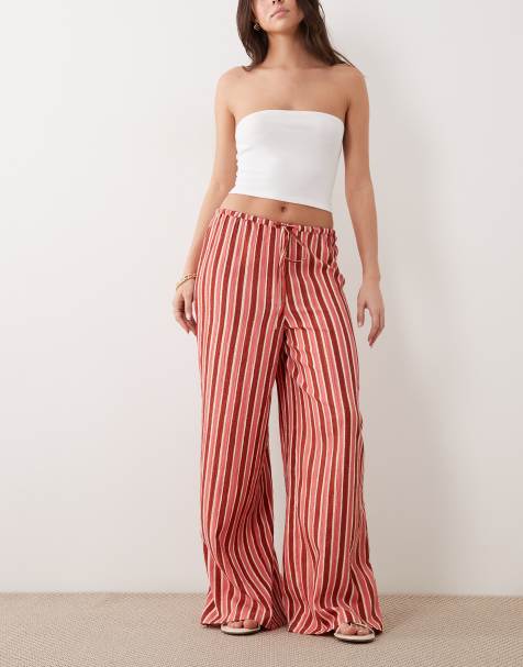 Wednesday's Girl wide leg tie detail pants in pink stripe - view 1